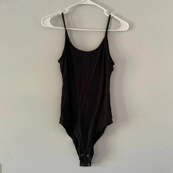 Aerie Black Ribbed Thin Bodysuit - Size Small - Picture 3 of 4